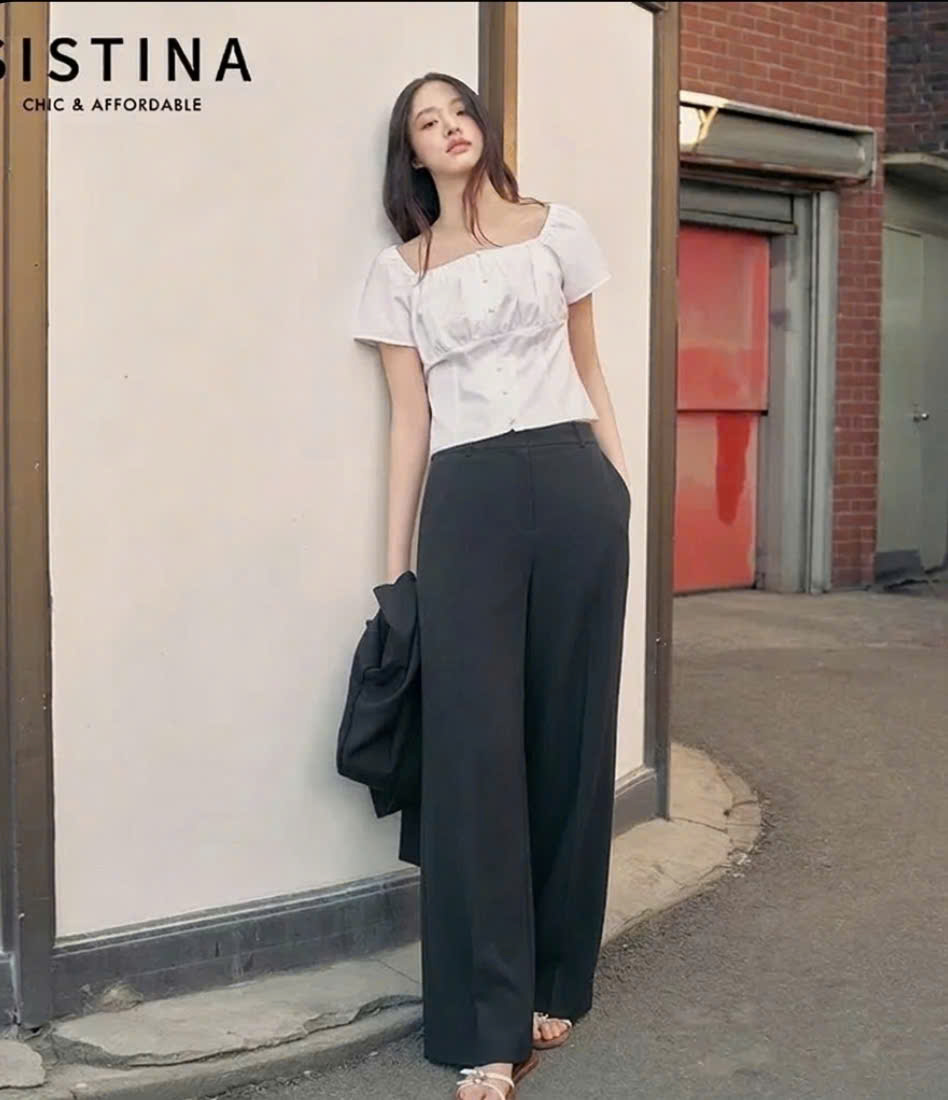 Quần suông không ly, cạp bán chun sau
