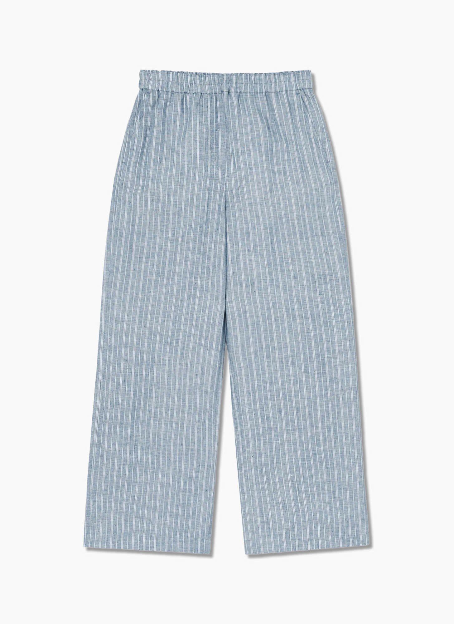 Quần suông linen cạp chun, 2 túi hông, họa tiết kẻ sọc thắng