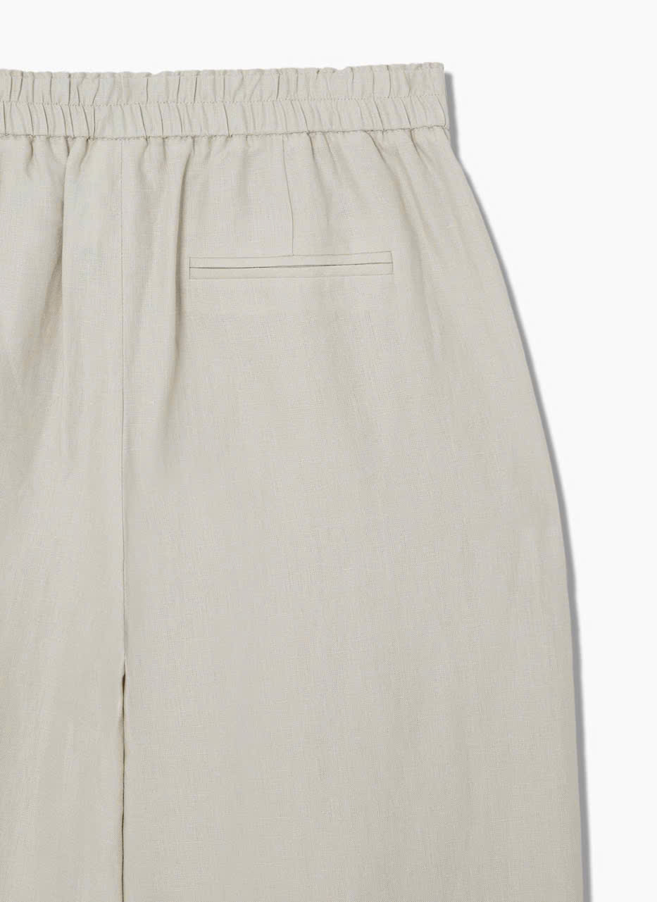 Quần suông ống rộng linen, cạp chun