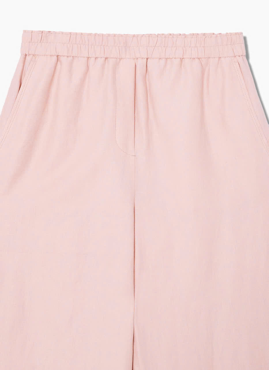 Quần suông ống rộng linen, cạp chun
