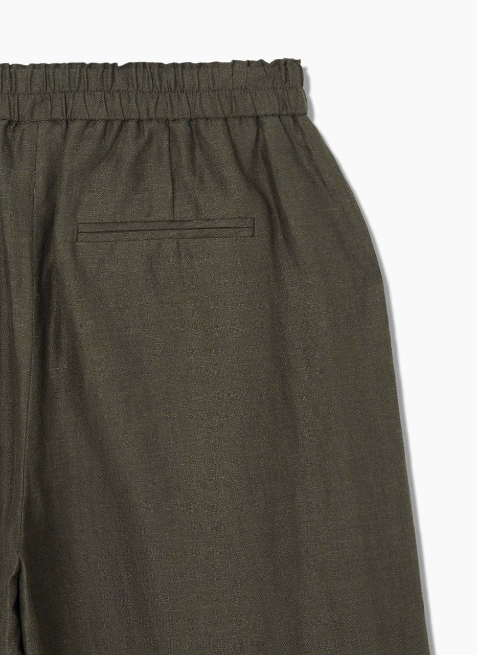 Quần suông ống rộng linen, cạp chun