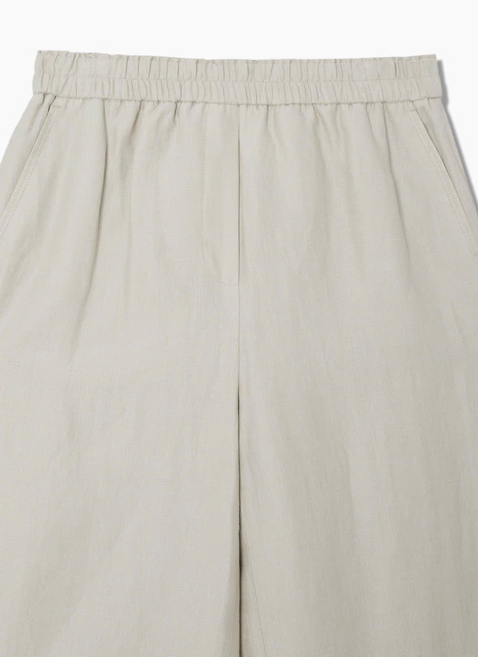 Quần suông ống rộng linen, cạp chun