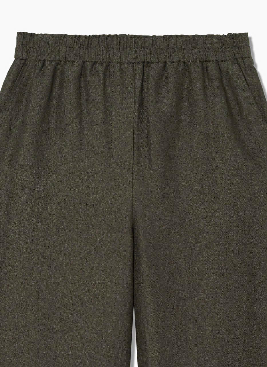 Quần suông ống rộng linen, cạp chun