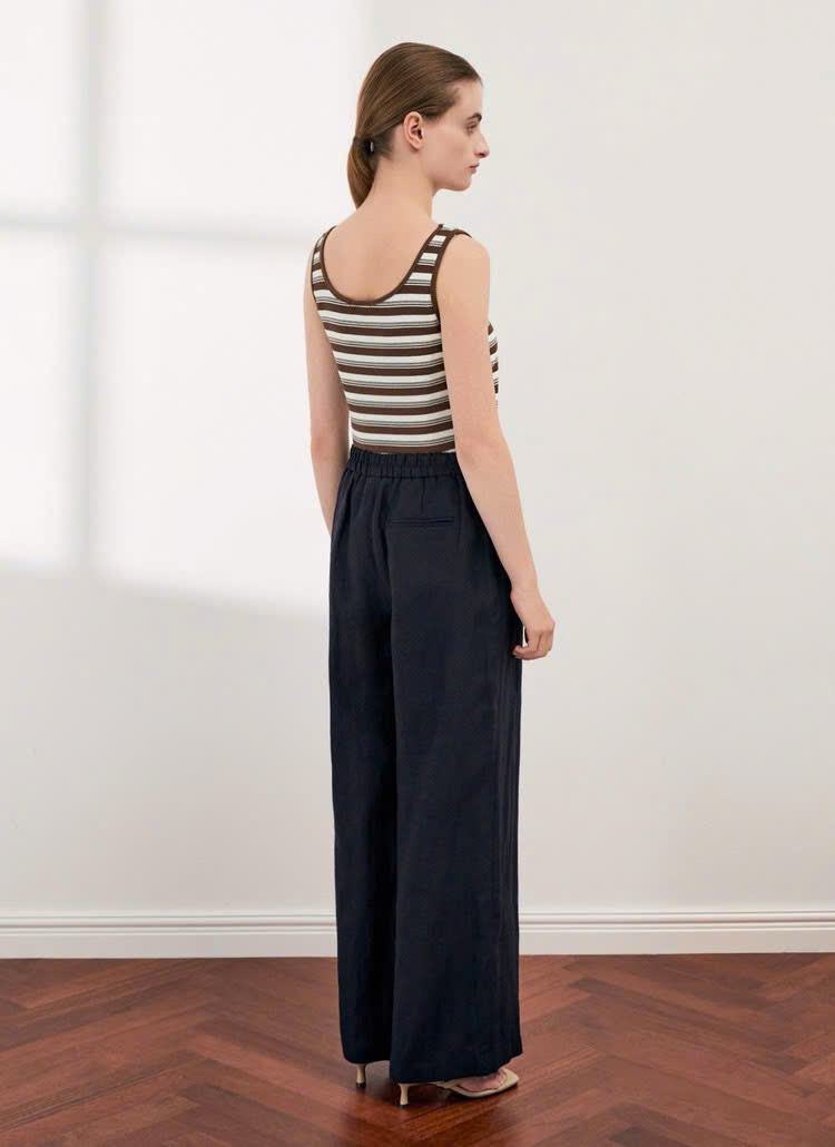 Quần suông ống rộng linen, cạp chun