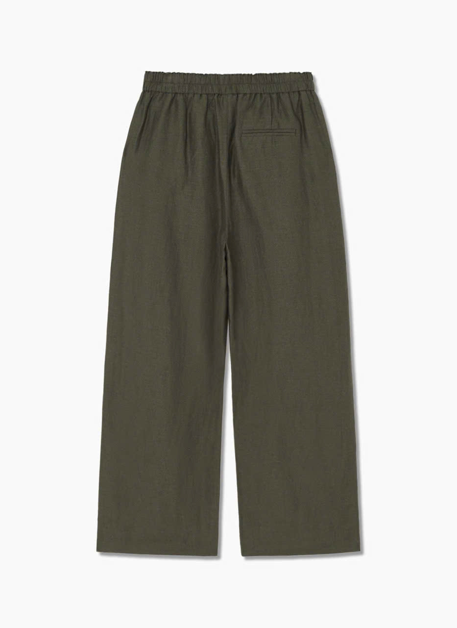 Quần suông ống rộng linen, cạp chun