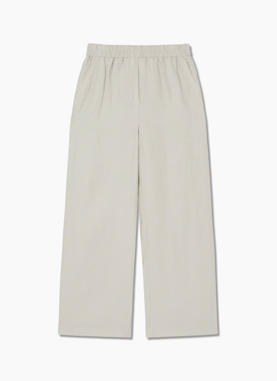 Quần suông ống rộng linen, cạp chun