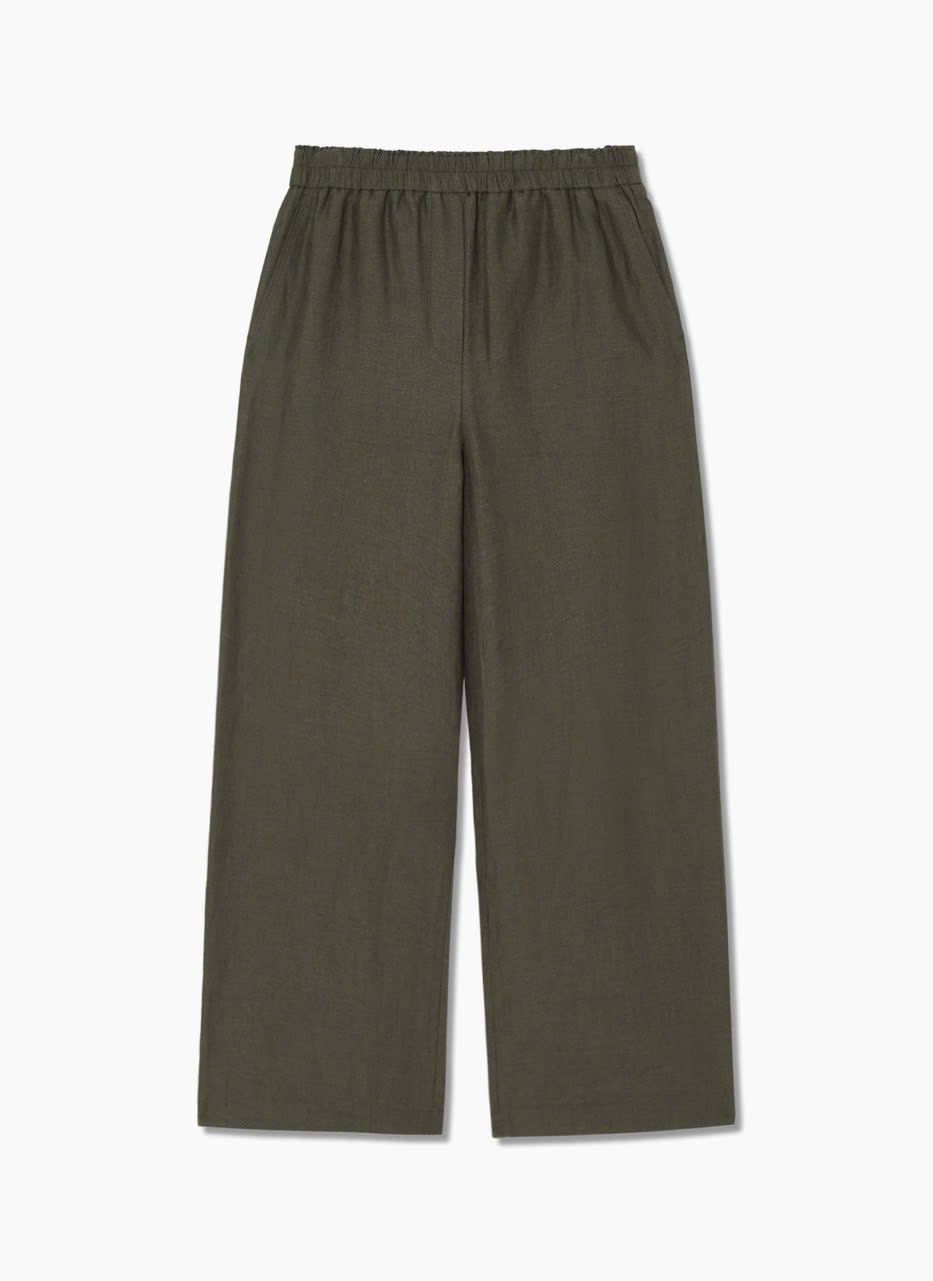 Quần suông ống rộng linen, cạp chun