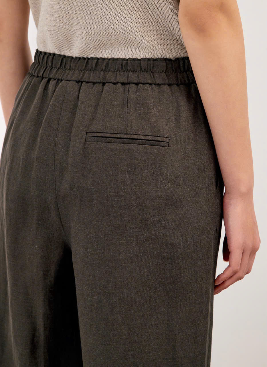 Quần suông ống rộng linen, cạp chun