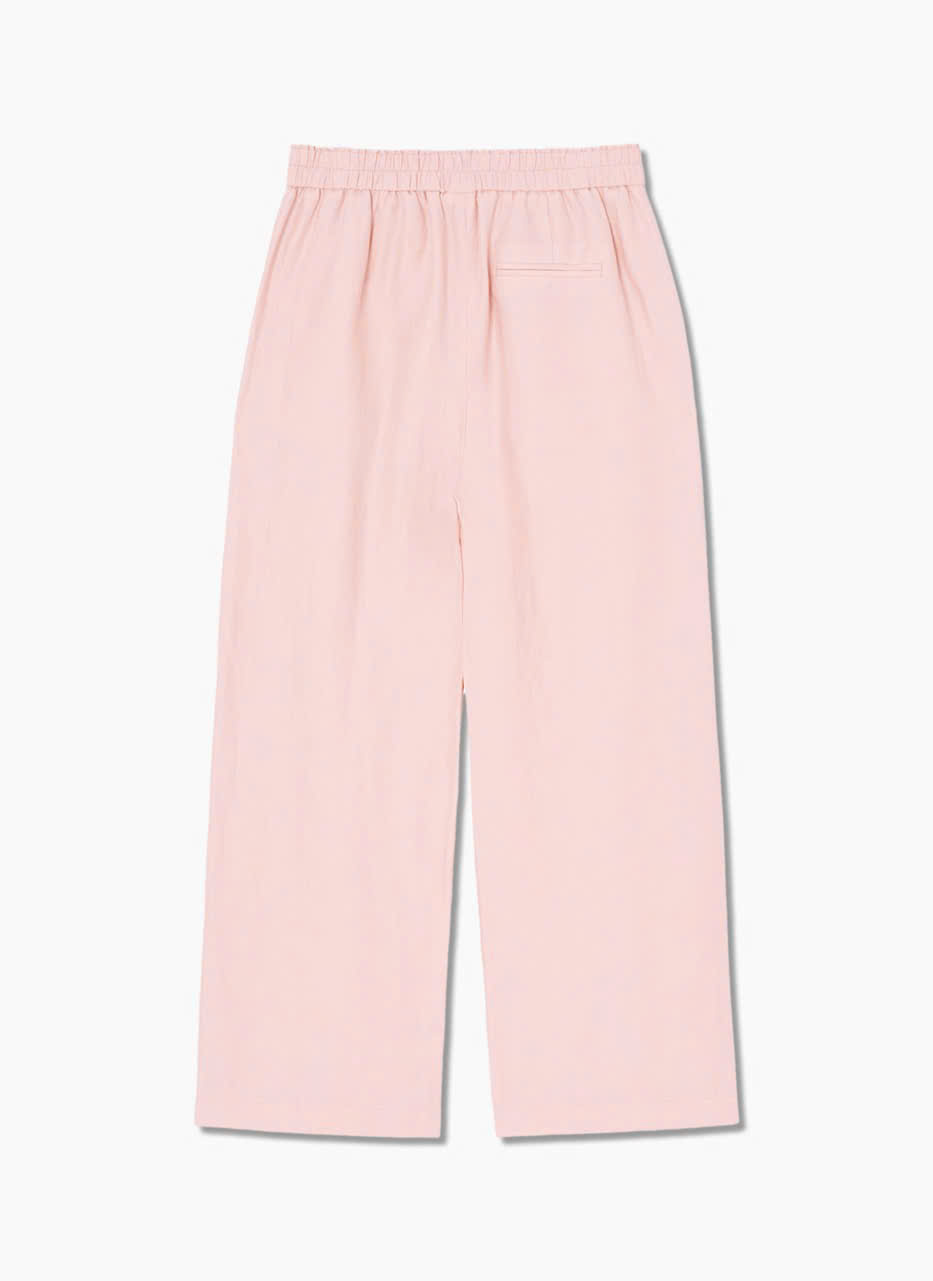 Quần suông ống rộng linen, cạp chun