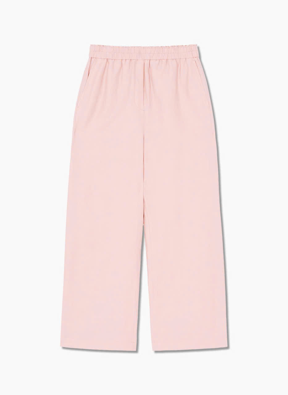 Quần suông ống rộng linen, cạp chun