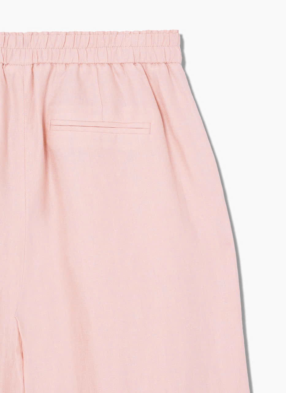 Quần suông ống rộng linen, cạp chun