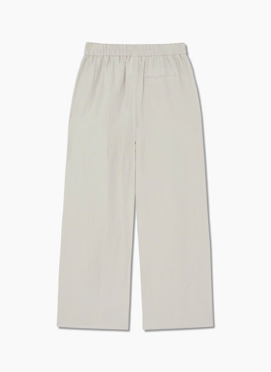 Quần suông ống rộng linen, cạp chun