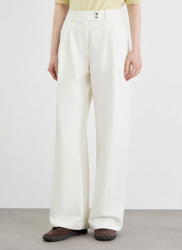 Quần suông ống rộng, xếp 2 ly, chất pha linen