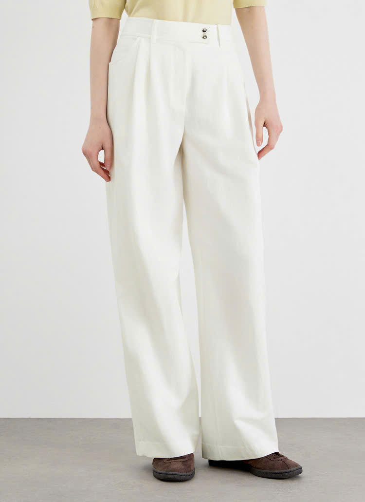 Quần suông ống rộng, xếp 2 ly, chất pha linen