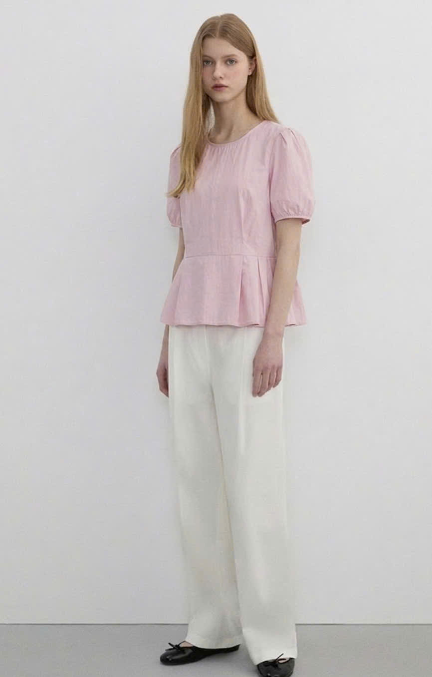 Sơ mi peplum, cổ tròn, kéo khóa sau lưng