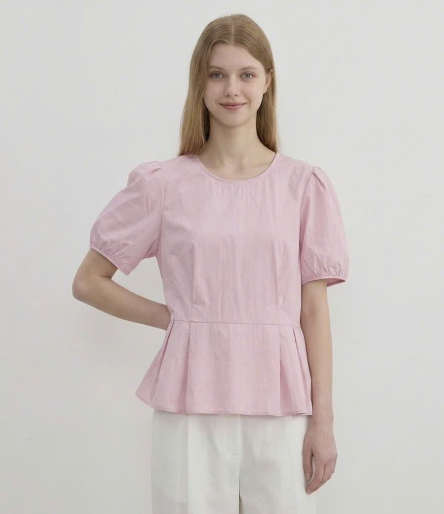 Sơ mi peplum, cổ tròn, kéo khóa sau lưng