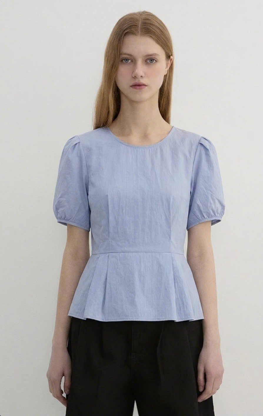 Sơ mi peplum, cổ tròn, kéo khóa sau lưng