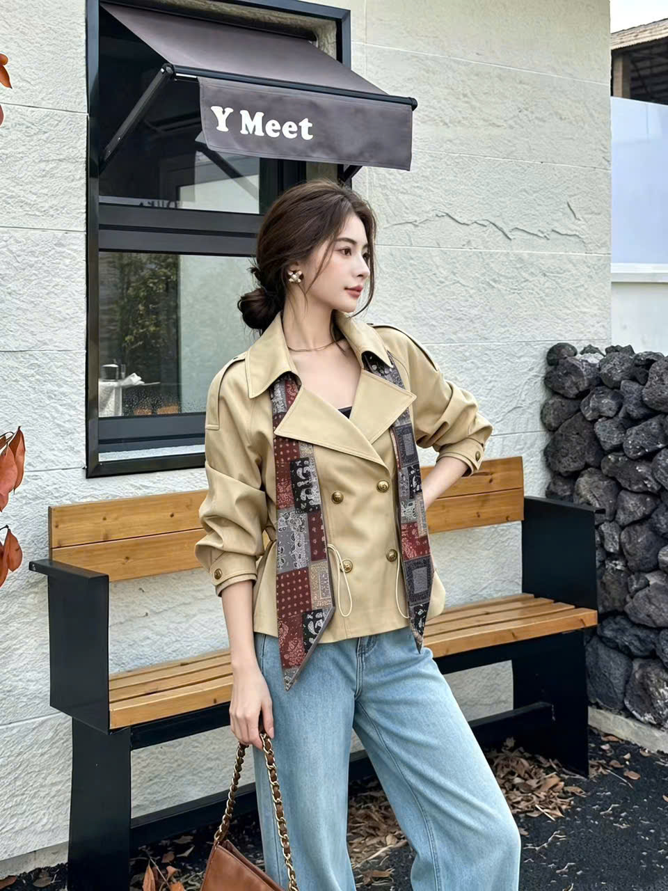 MT8609 _ Áo măng tô kèm khăn lụa