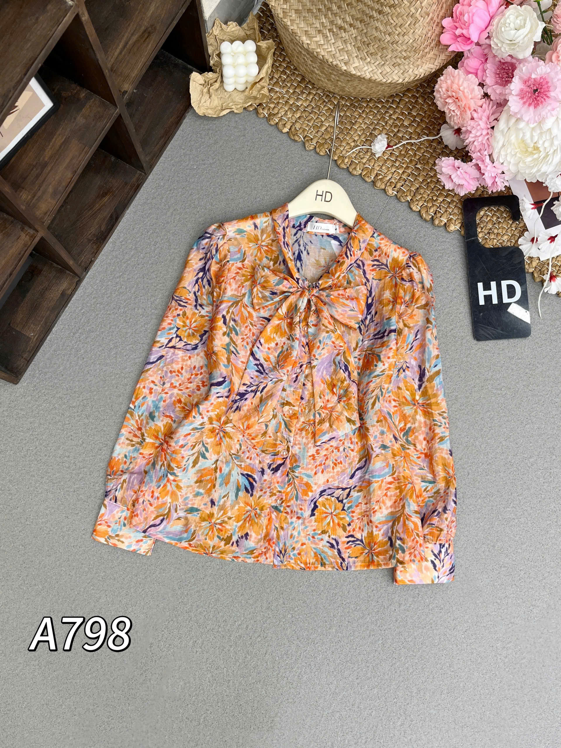 A798 áo hoa nhí cổ nơ