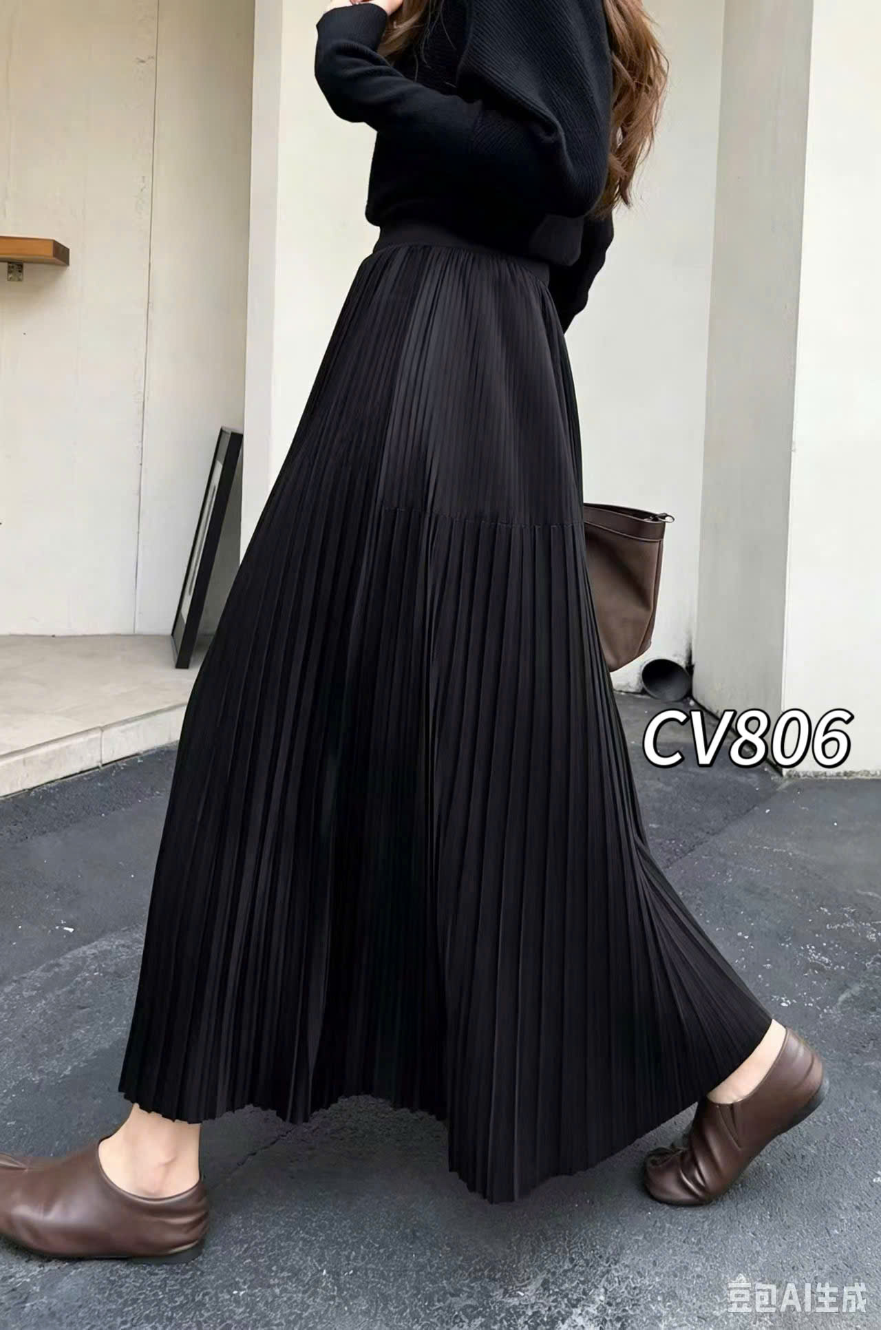 CV806 Chân váy lụa xếp ly freesize 85cm