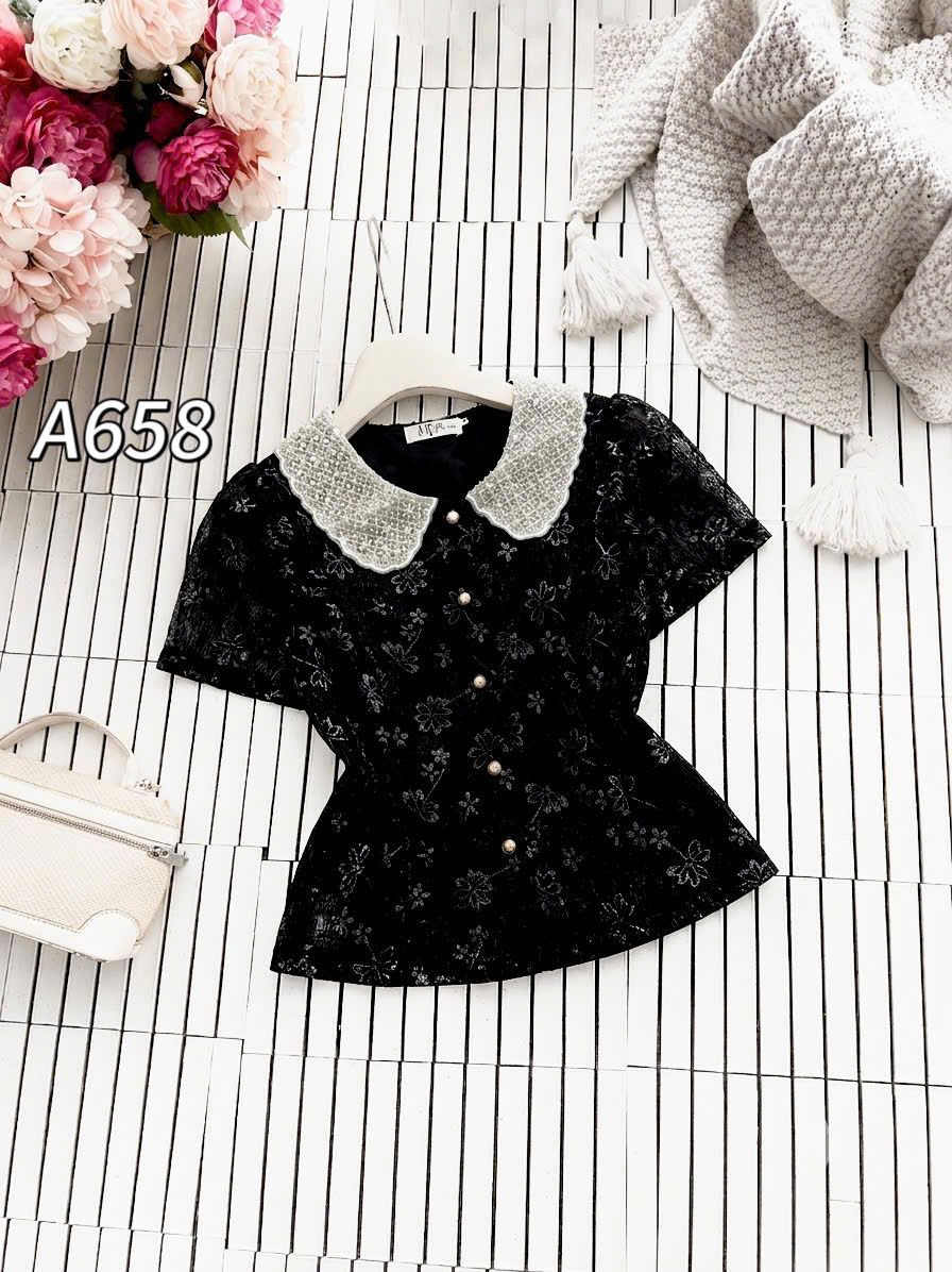 A658 Áo sơ mi cổ cườm vân hoa