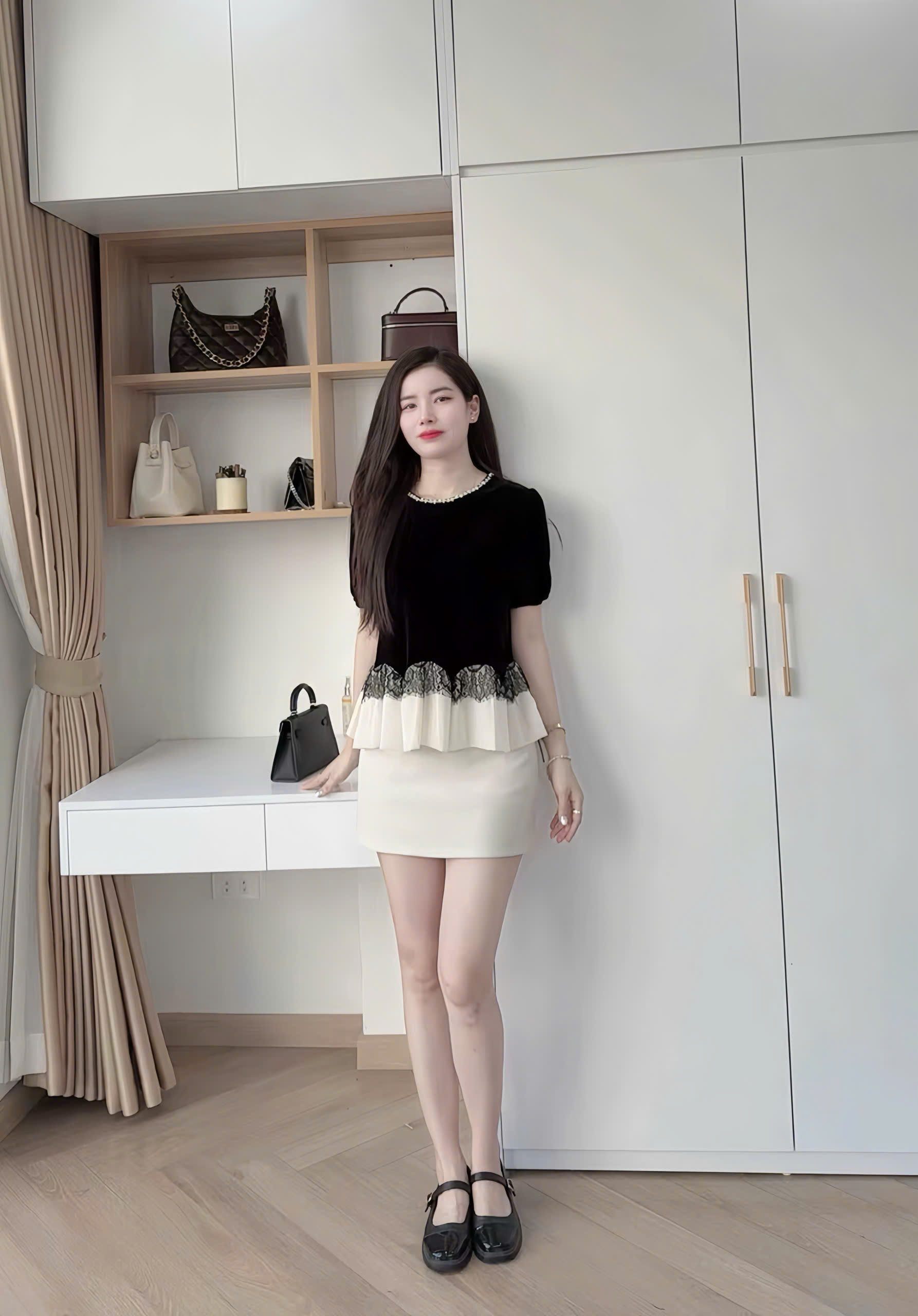 A8060 áo nhung cổ đá peblum