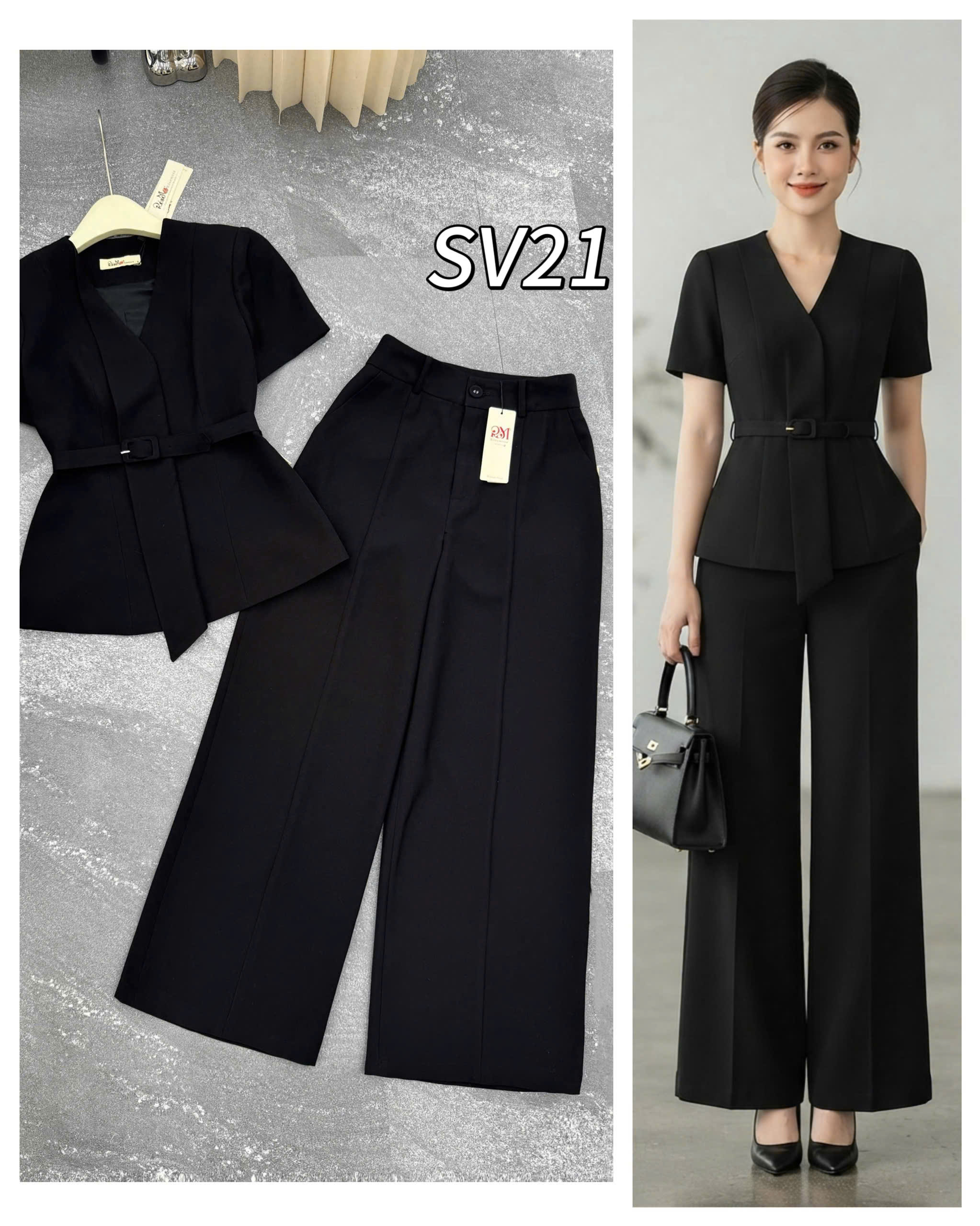 SV21 set cổ V đai eo