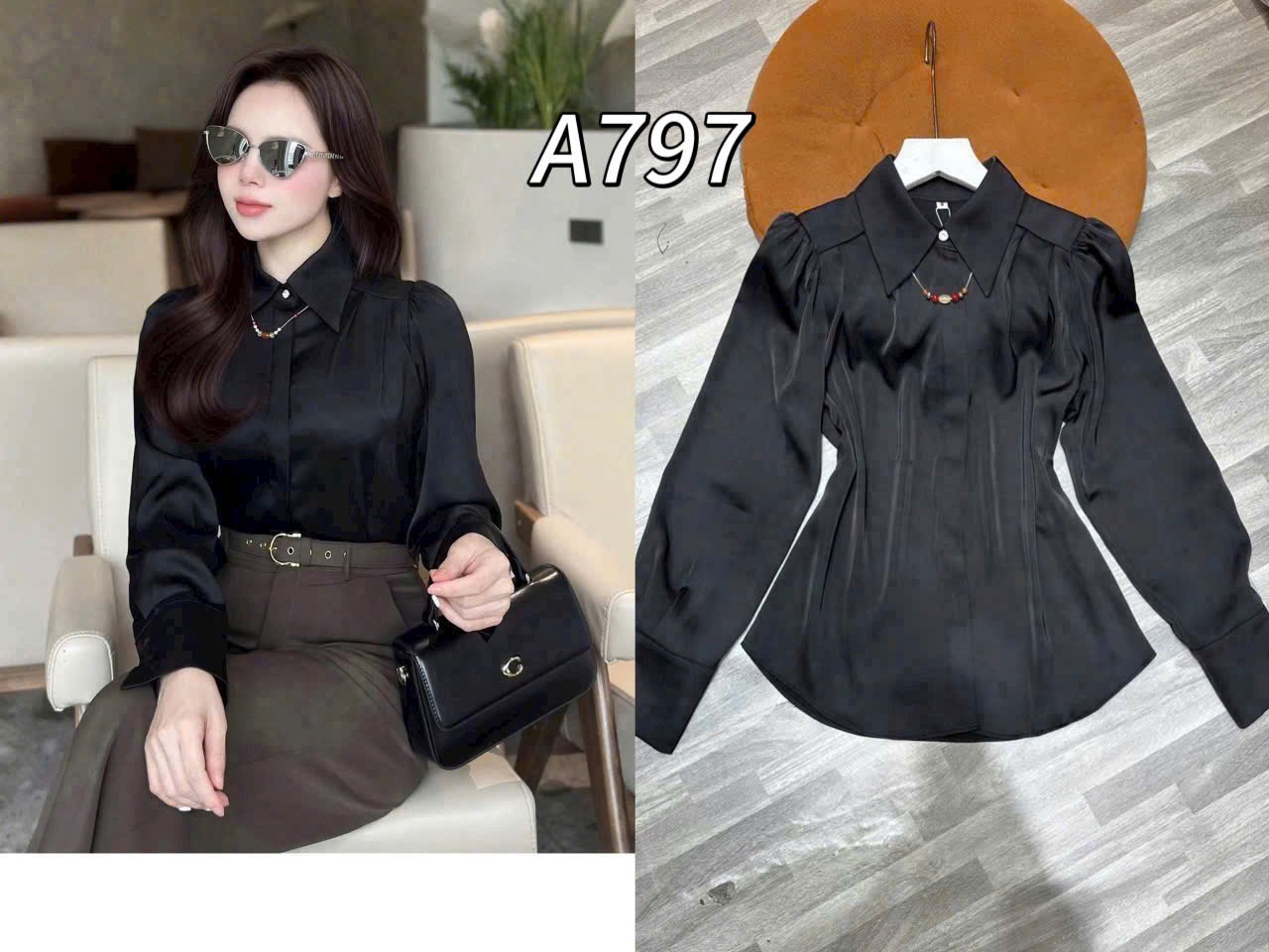 A797 Áo sơ mi lụa QC kèm dây
