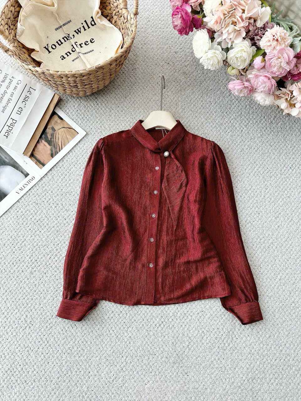 A810 Aó Sơ Mi Tơ Cổ Lệch