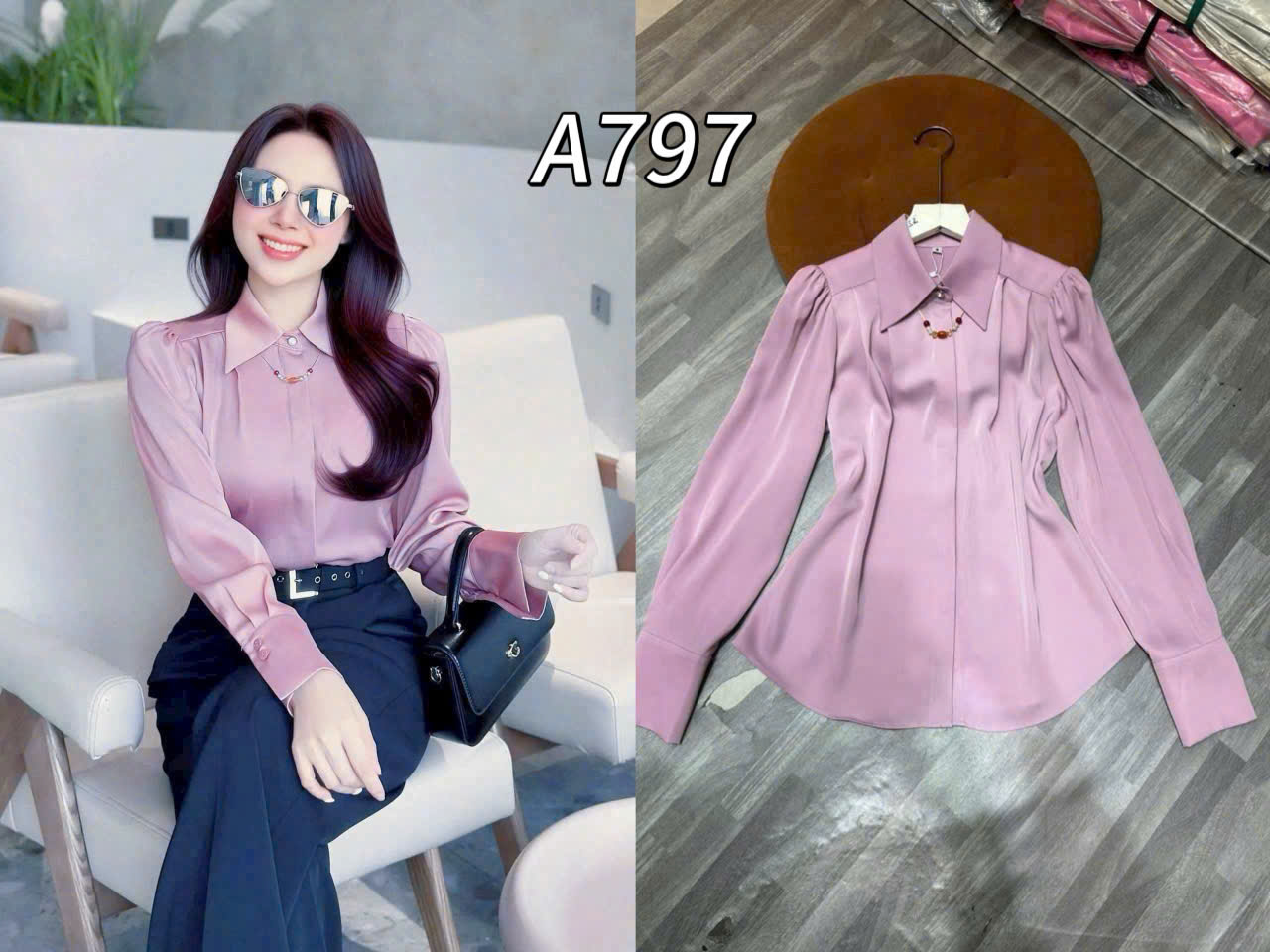 A797 Áo sơ mi lụa QC kèm dây