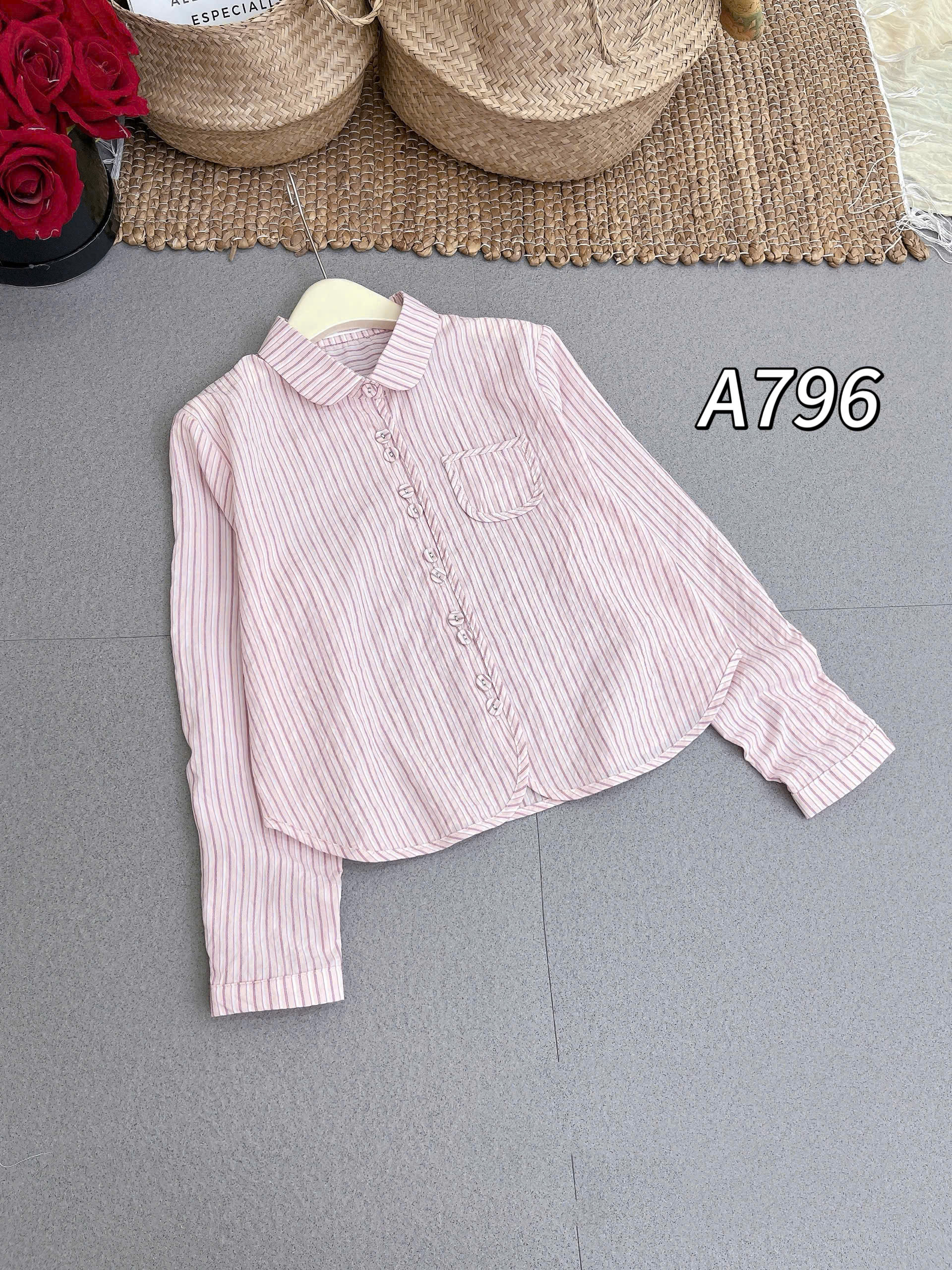 A796 áo kẻ cúc đôi dài tay