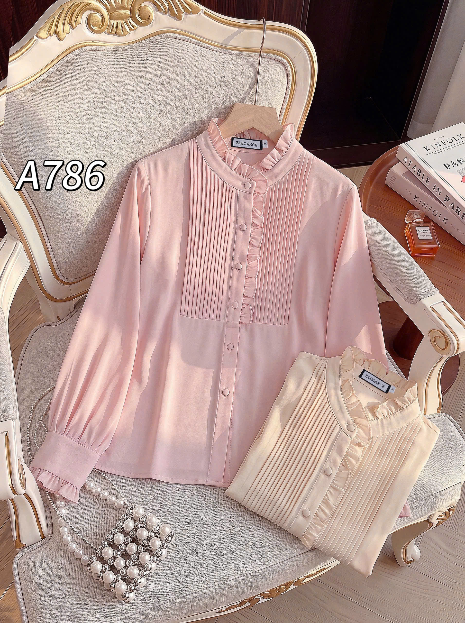A786 áo cổ bèo ly ngực