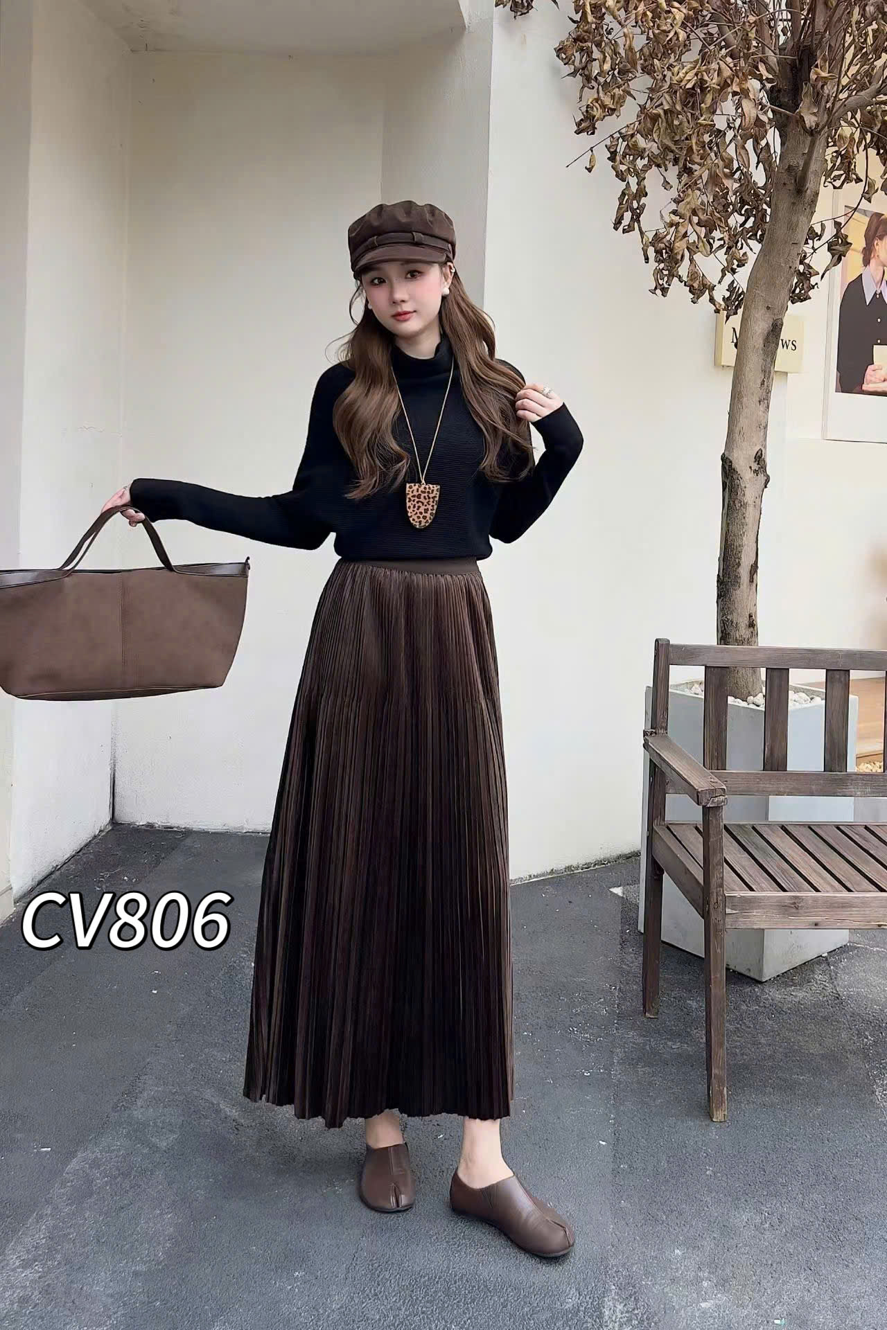CV806 Chân váy lụa xếp ly freesize 85cm