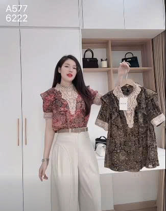 A577 Áo sơ mi cổ ren tay bồng