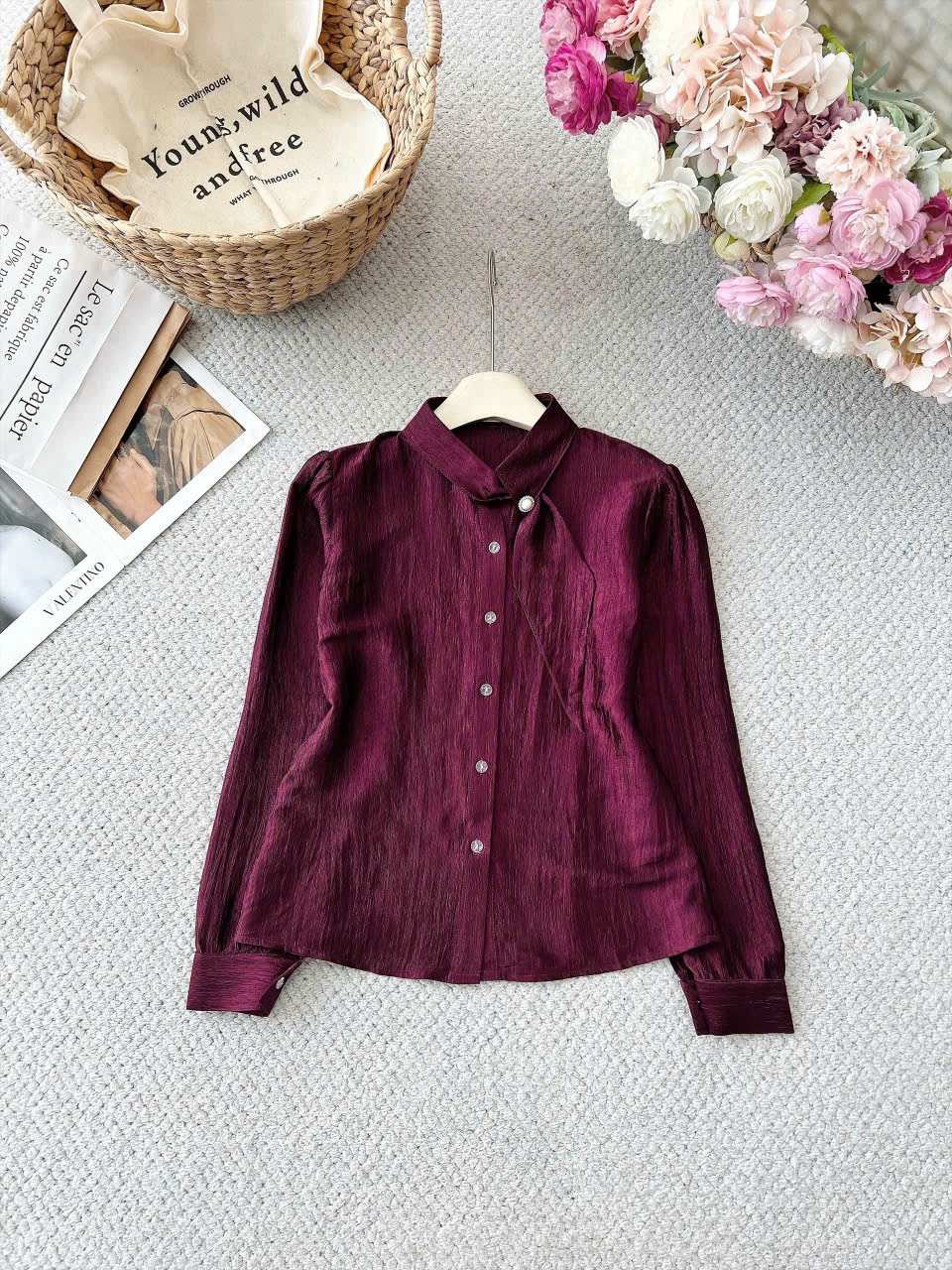 A810 Aó Sơ Mi Tơ Cổ Lệch