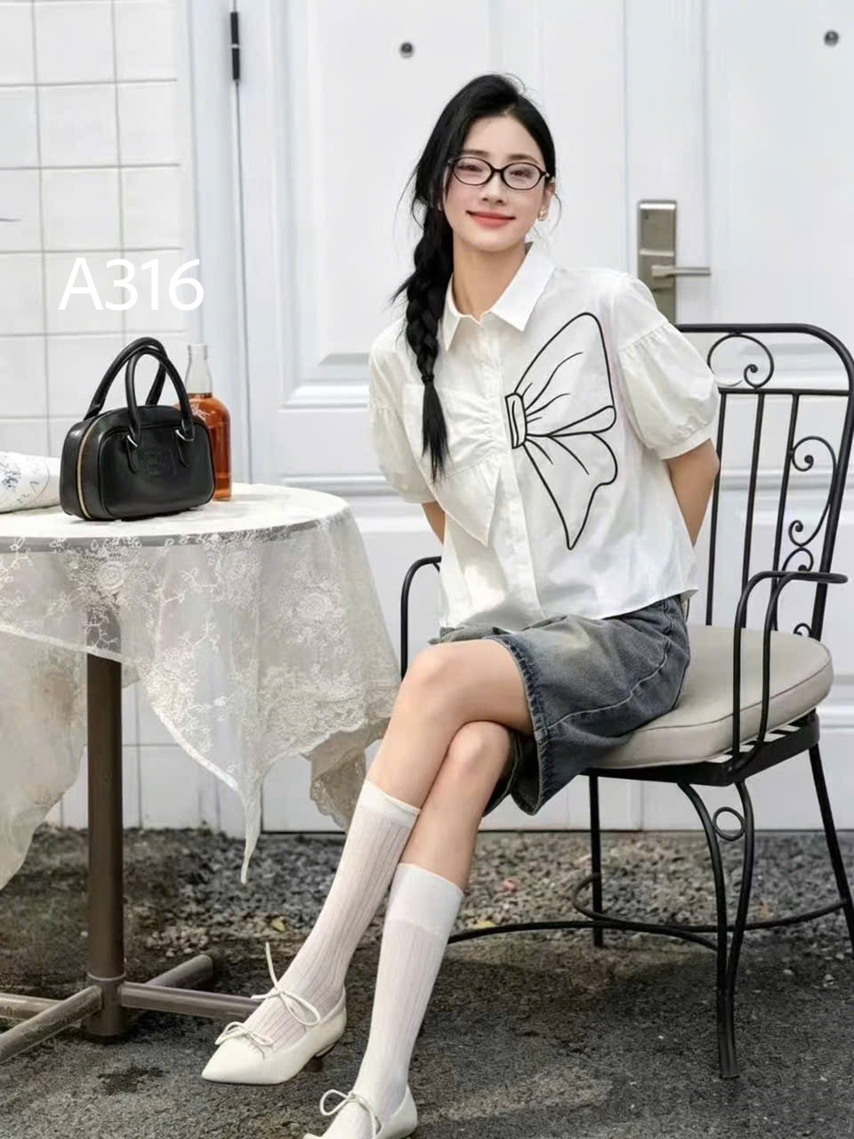 A316 Áo sơ mi nơ cách điệu