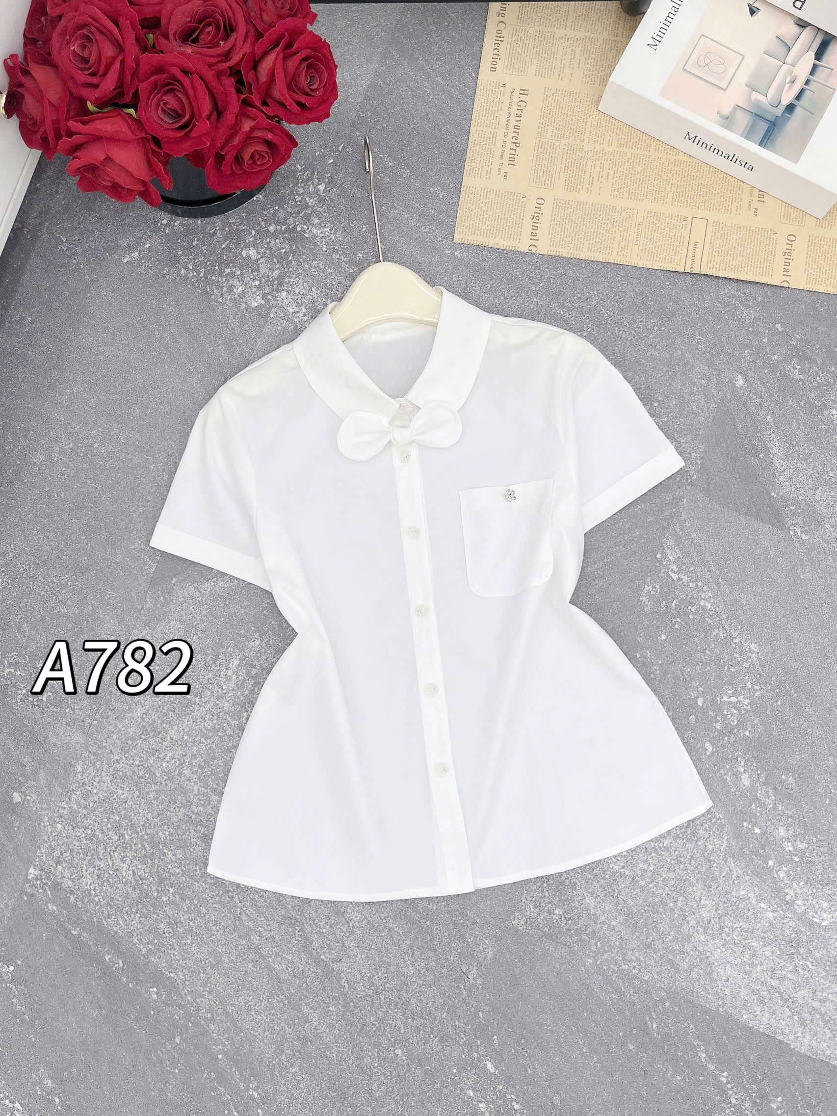 A782 áo cổ sen túi ngực