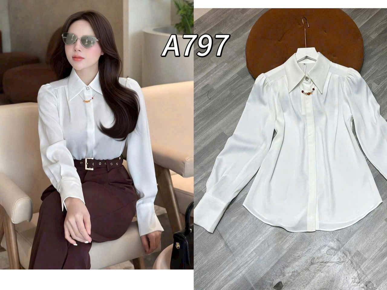A797 Áo sơ mi lụa QC kèm dây