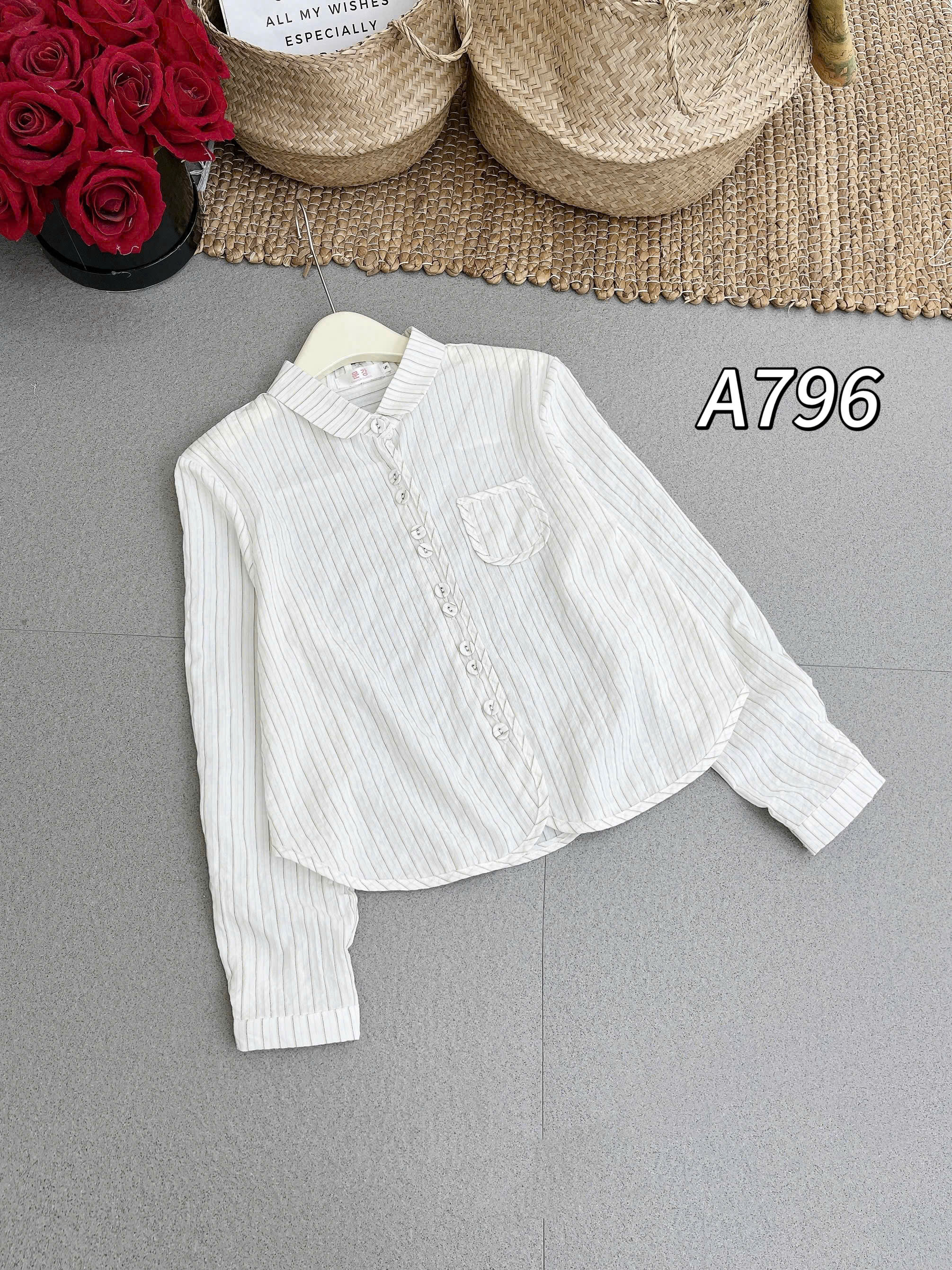 A796 áo kẻ cúc đôi dài tay