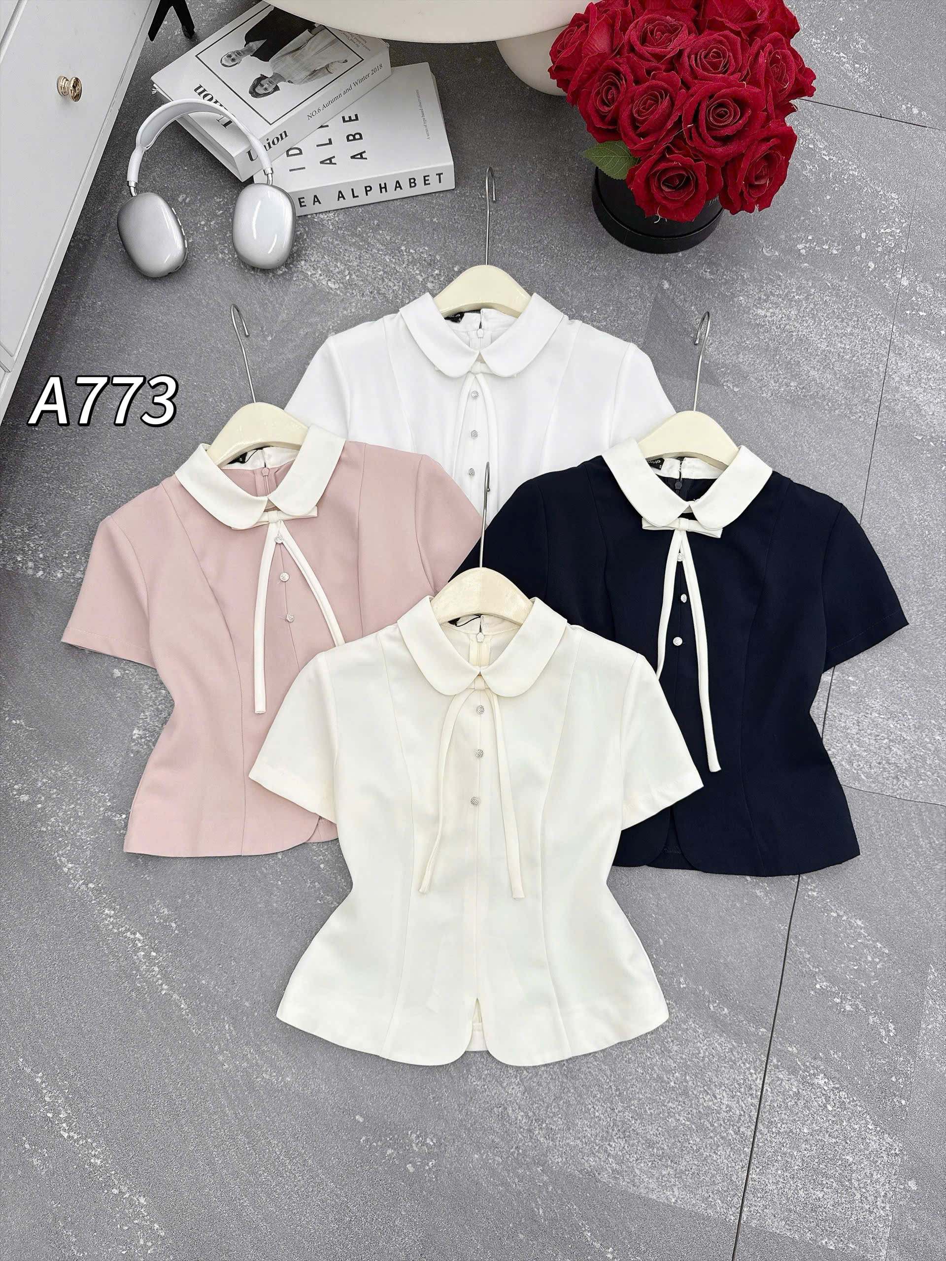 A773 áo cổ sen khóa lưng