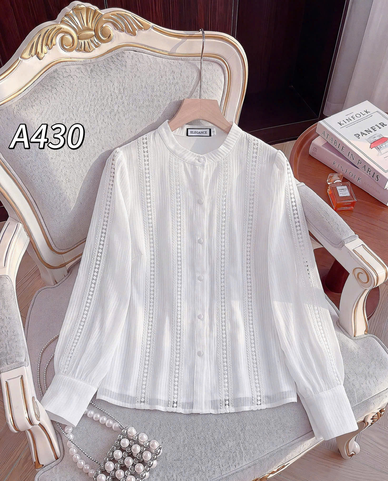 A430 áo tơ phối ren dài tay