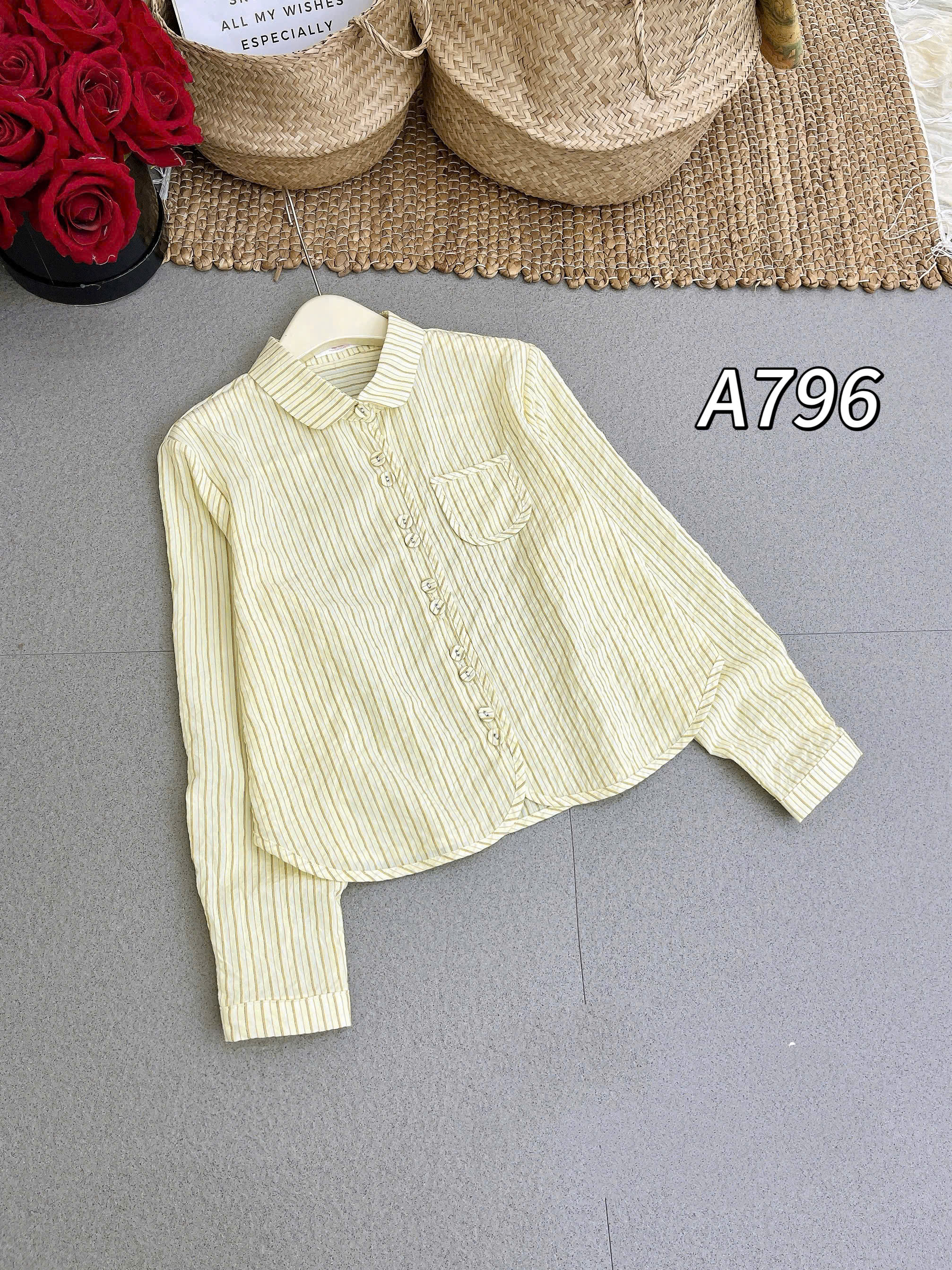 A796 áo kẻ cúc đôi dài tay