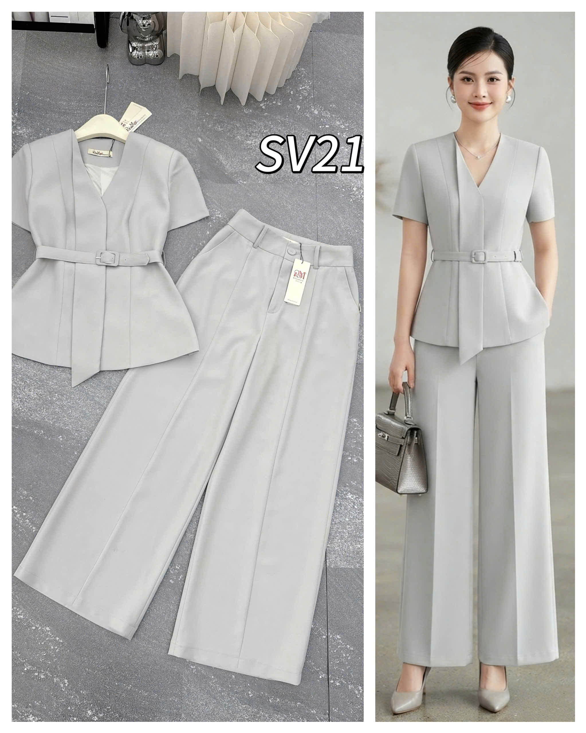 SV21 set cổ V đai eo