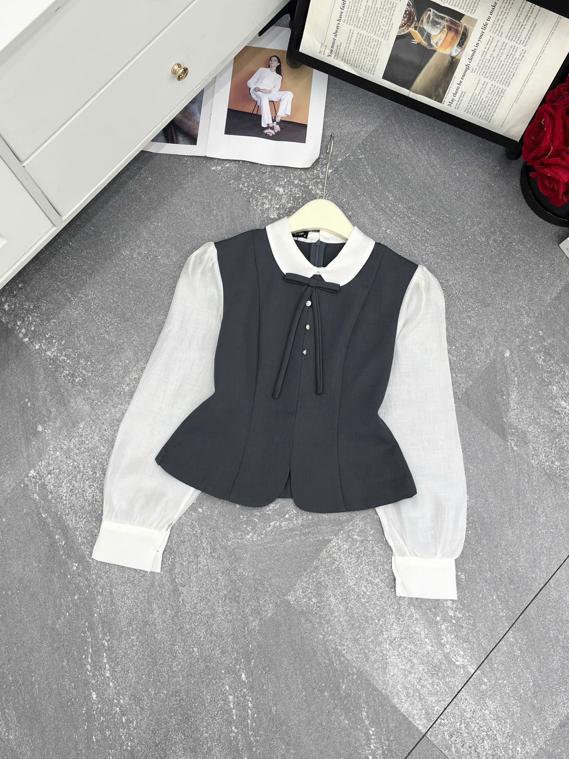 A841 Áo Peplum Cổ Nơ