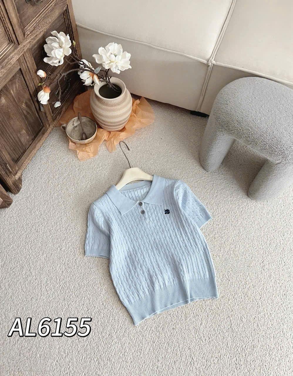 AL6155 Áo len cộc tay cổ 2 cúc
