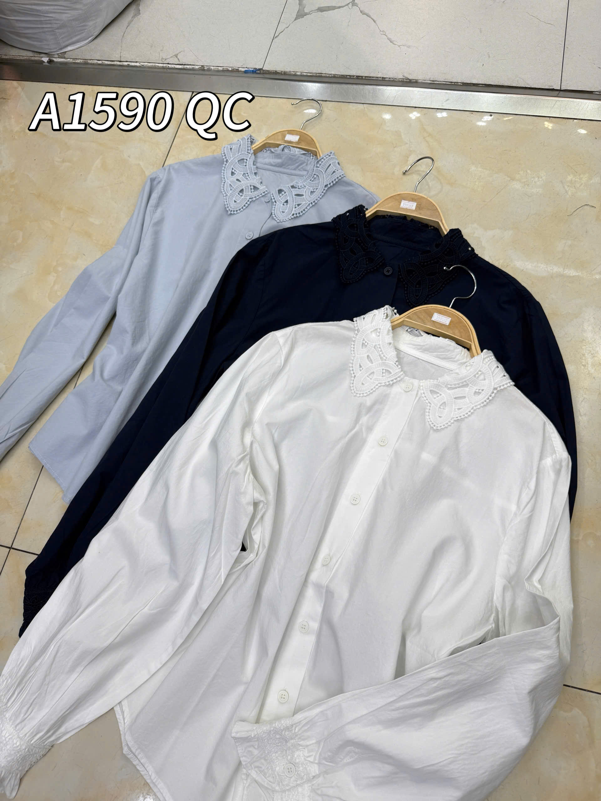 A1590 QC Áo sơ mi dài tay cổ cách điệu