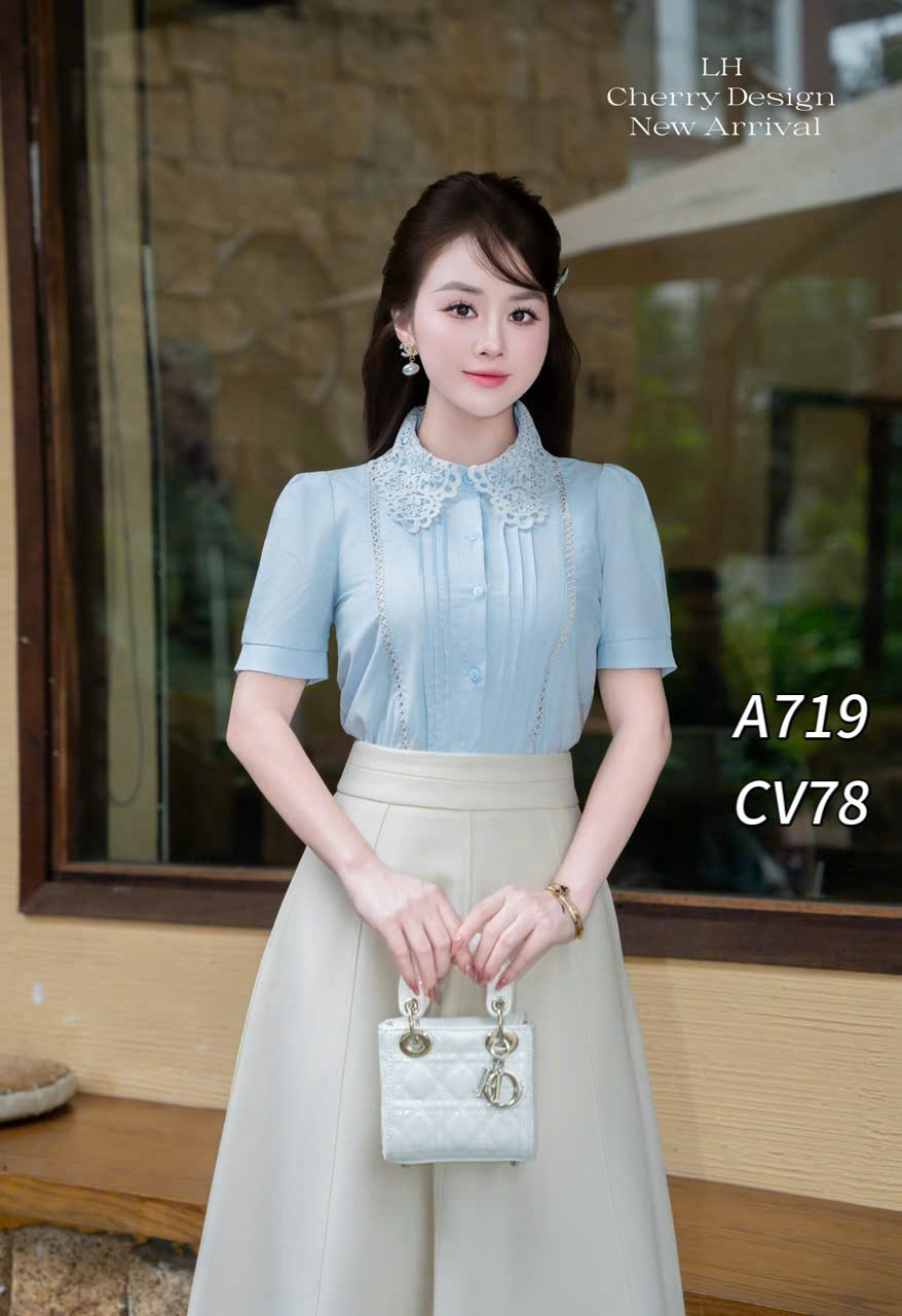 A719 áo cổ ren ly ngực