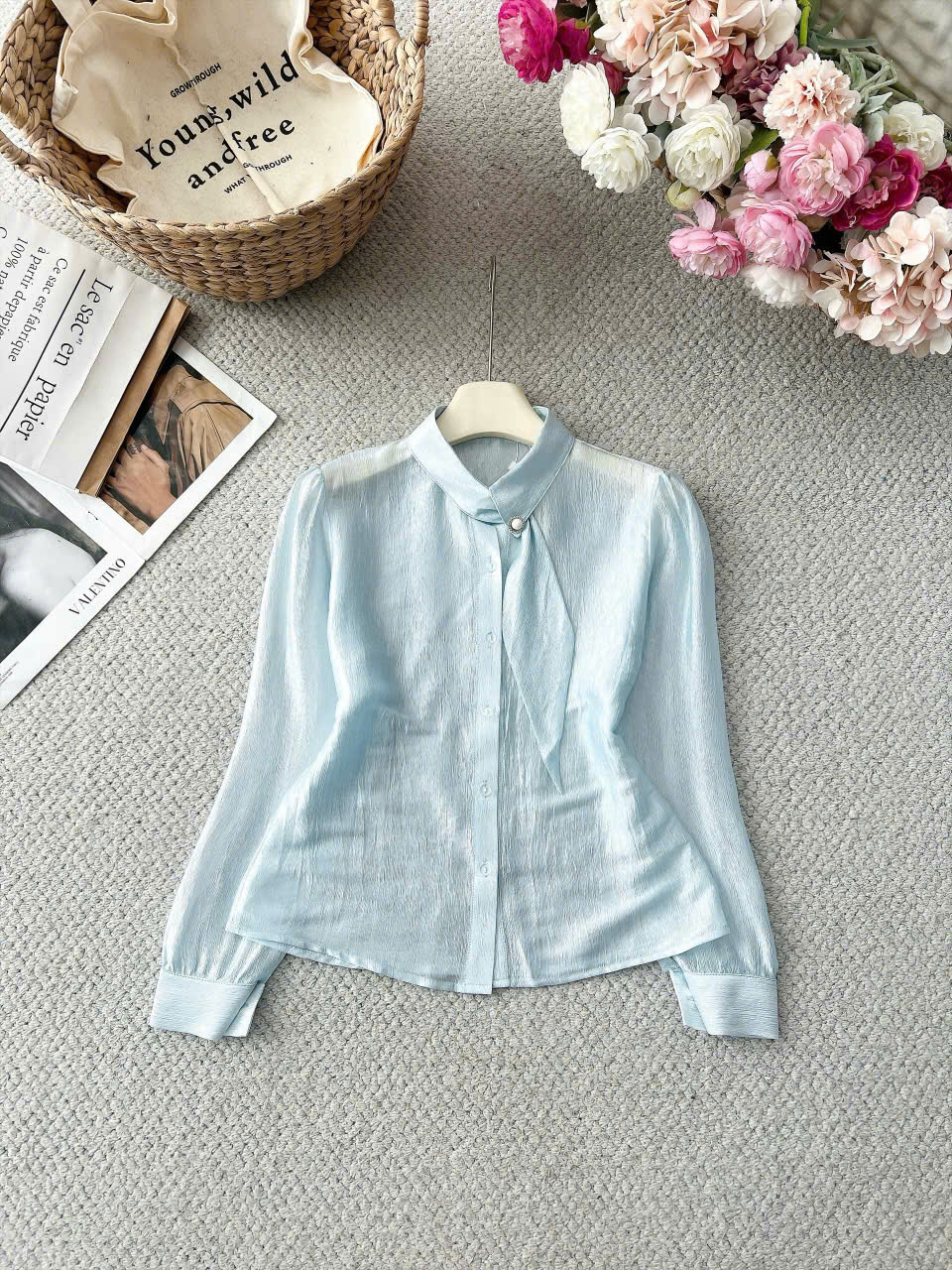 A810 Aó Sơ Mi Tơ Cổ Lệch