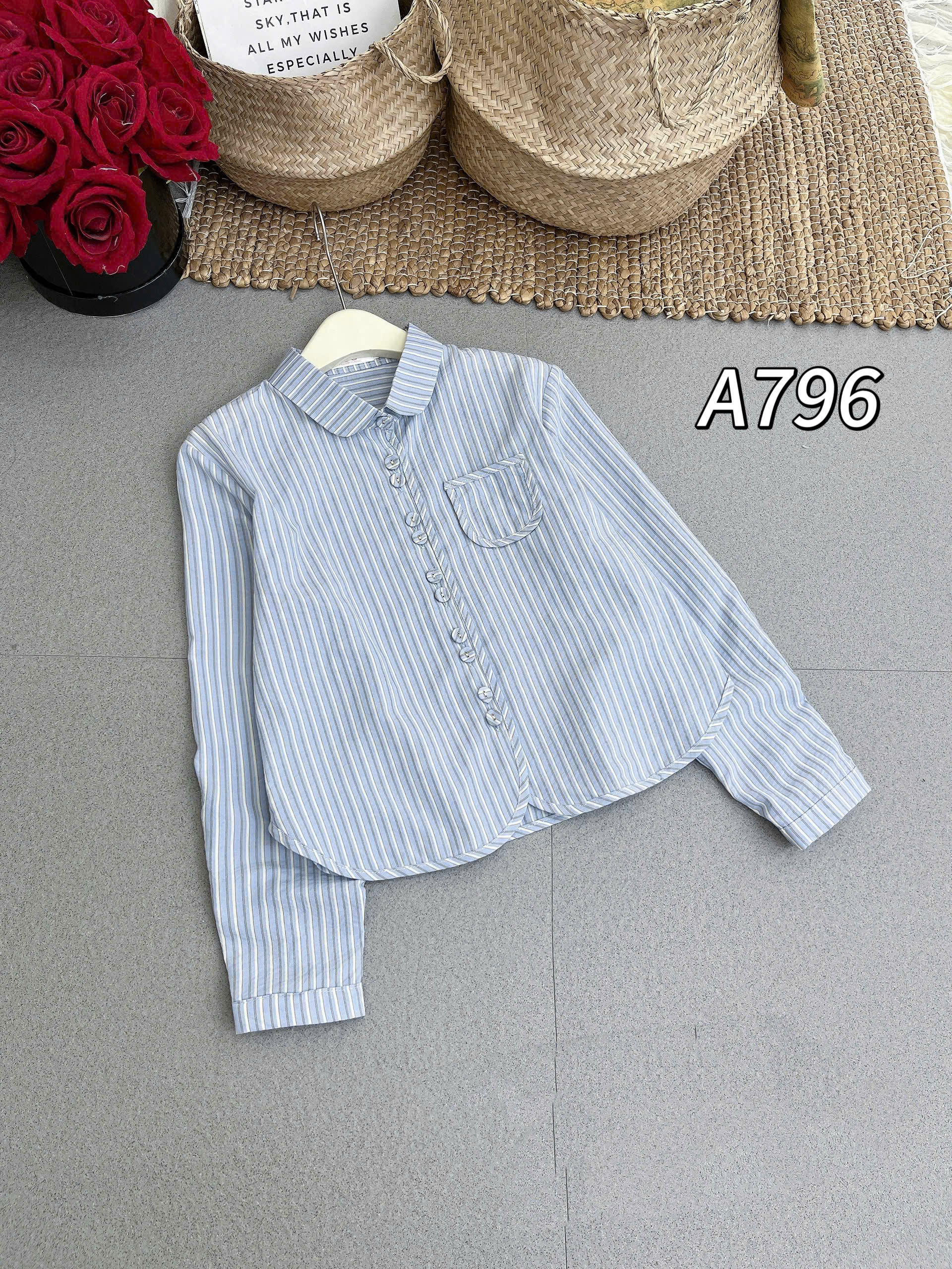 A796 áo kẻ cúc đôi dài tay