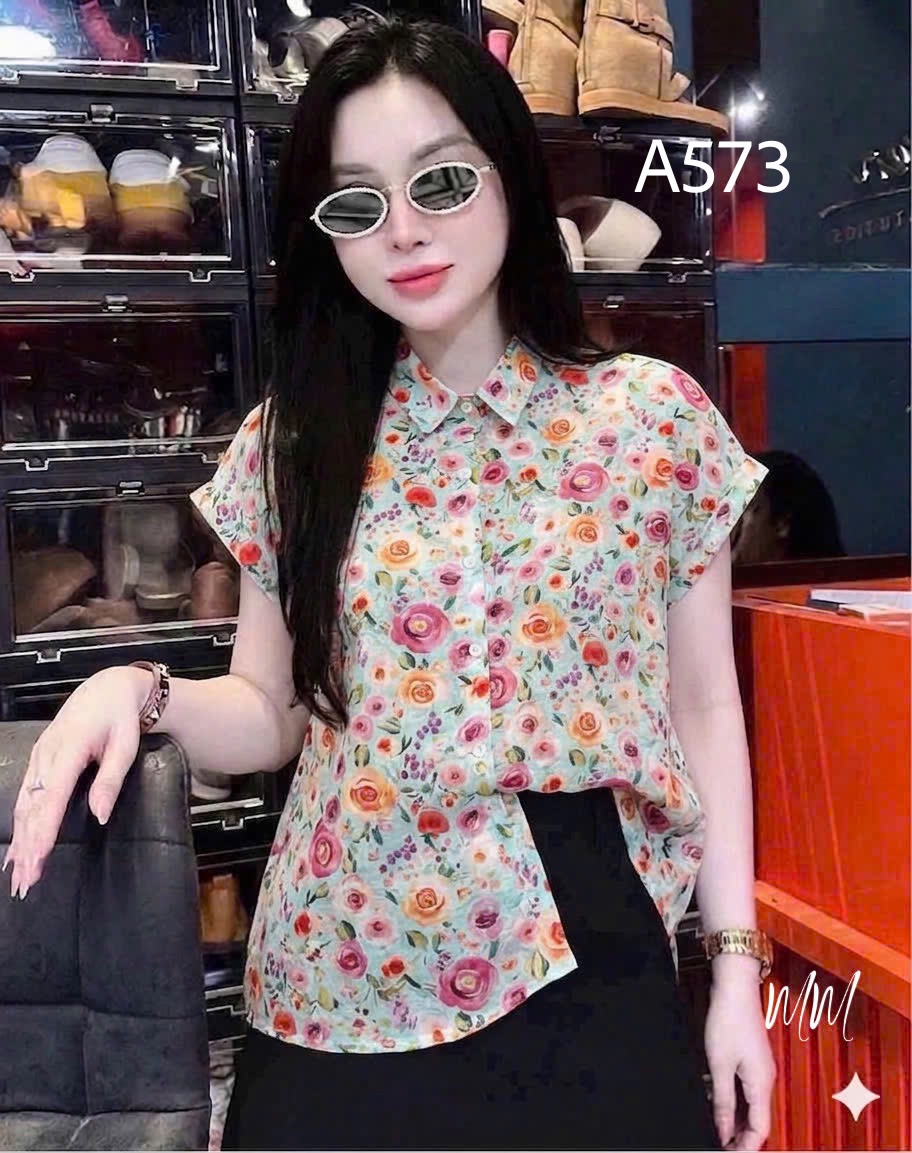 A573 Áo sơ mi hoa tay dơi